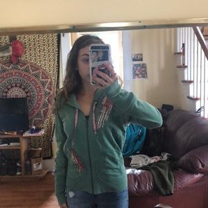 Green Zip-Up Free People Sweatshirt